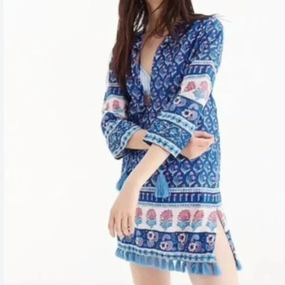J. Crew Cotton Voile Tunic Swim Cover-Up Dress in Floral Print Size Medium